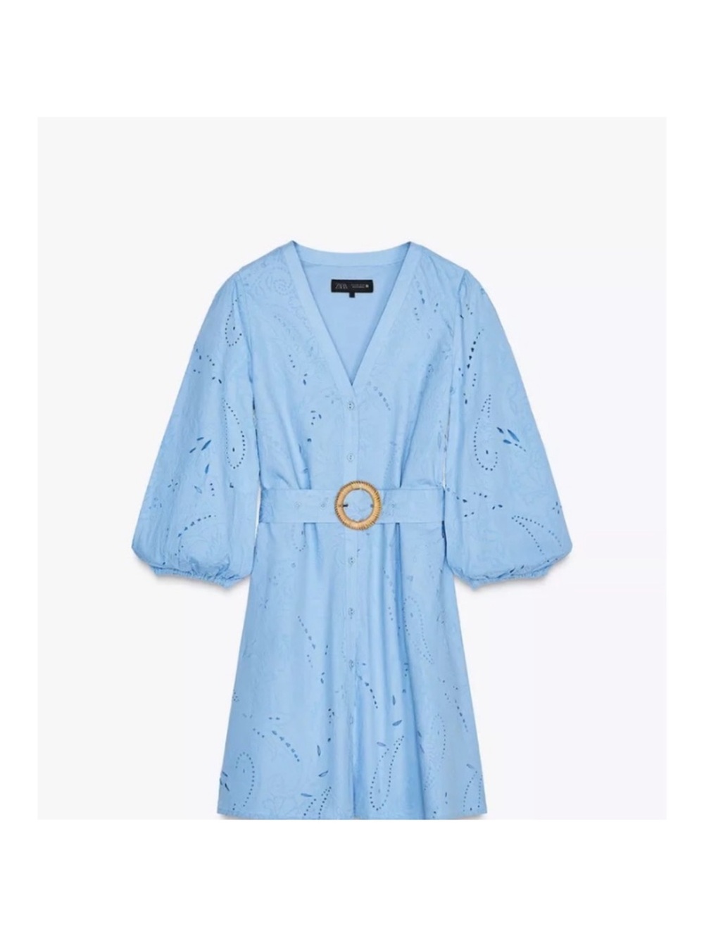 Zara Light Blue Eyelet Dress with Belt